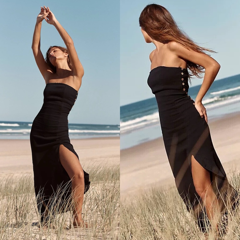 New Free People Made Me Blush Strapless Asymmetrical Midi Dress